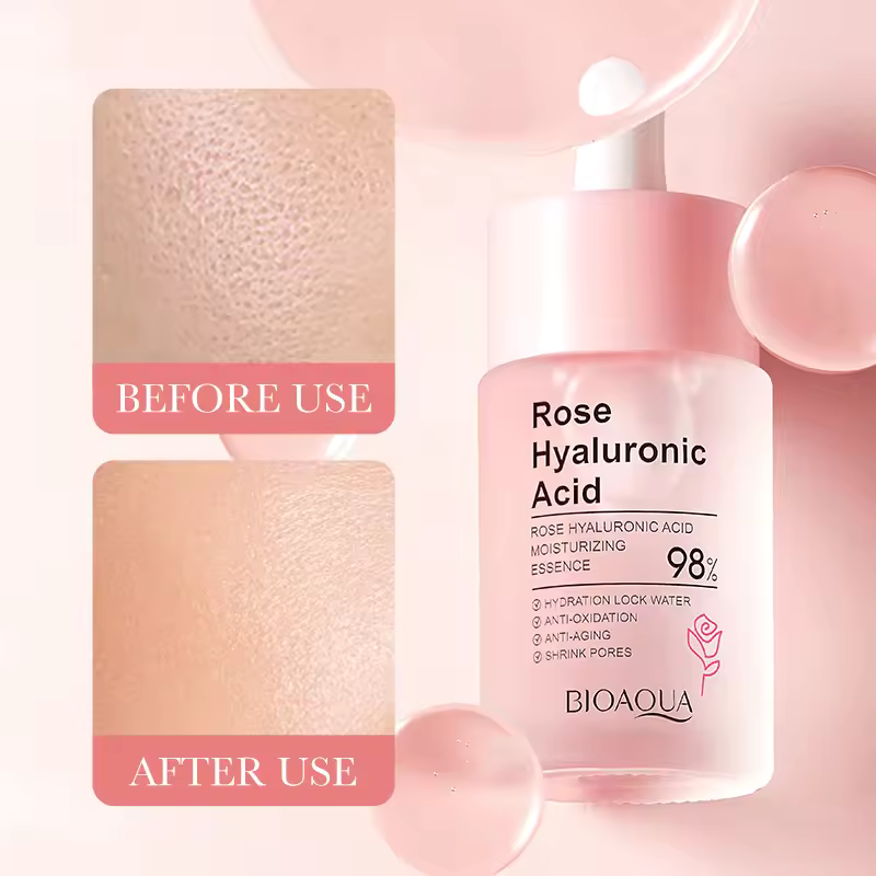 BIOAQUA Rose Hyaluronic Acid Moisturizing Essence, for Intensive Hydration, Replenish Skin Nutrition, Anti Oxidation, Anti Aging and Shrink Pores, Can combine with Vitamin C for Brightened Moisturized