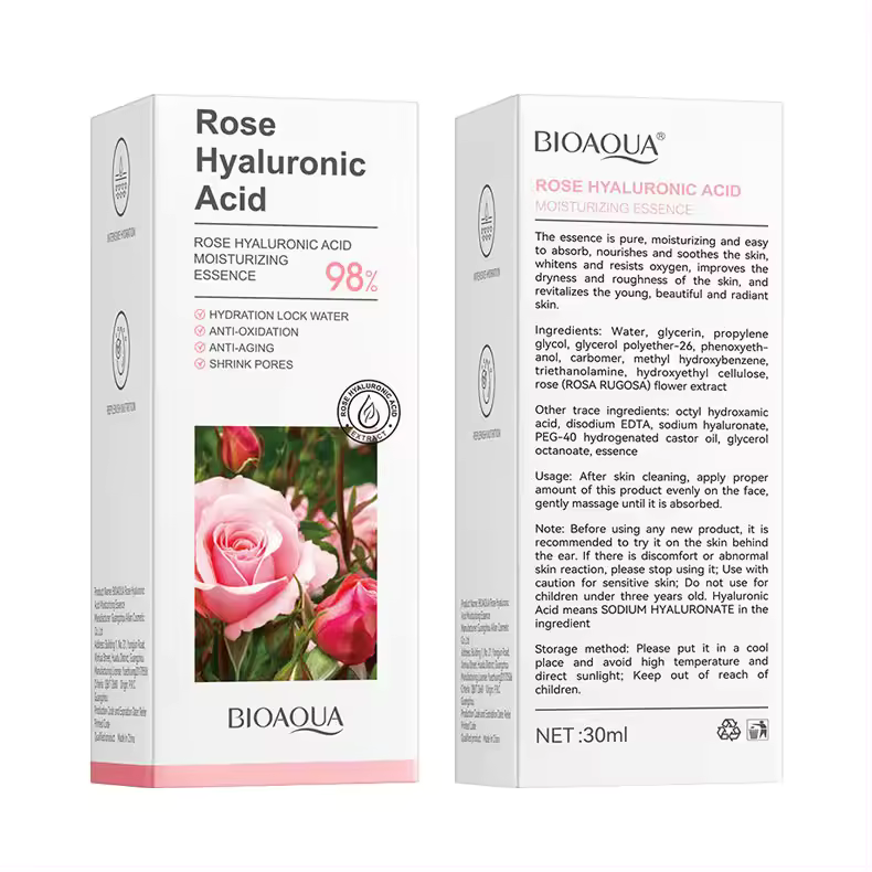 BIOAQUA Rose Hyaluronic Acid Moisturizing Essence, for Intensive Hydration, Replenish Skin Nutrition, Anti Oxidation, Anti Aging and Shrink Pores, Can combine with Vitamin C for Brightened Moisturized