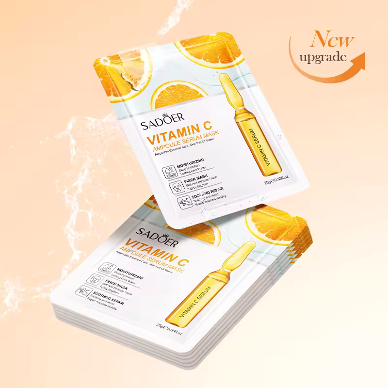 Sadoer  Face Mask, 5 Pieces Vitamin C Ampoule Serum Mask, for Deep Hydration, Lastick Lock Water, Face Brightening, Soothing and repair, maintain Nourished Skin, Improve dull Skin