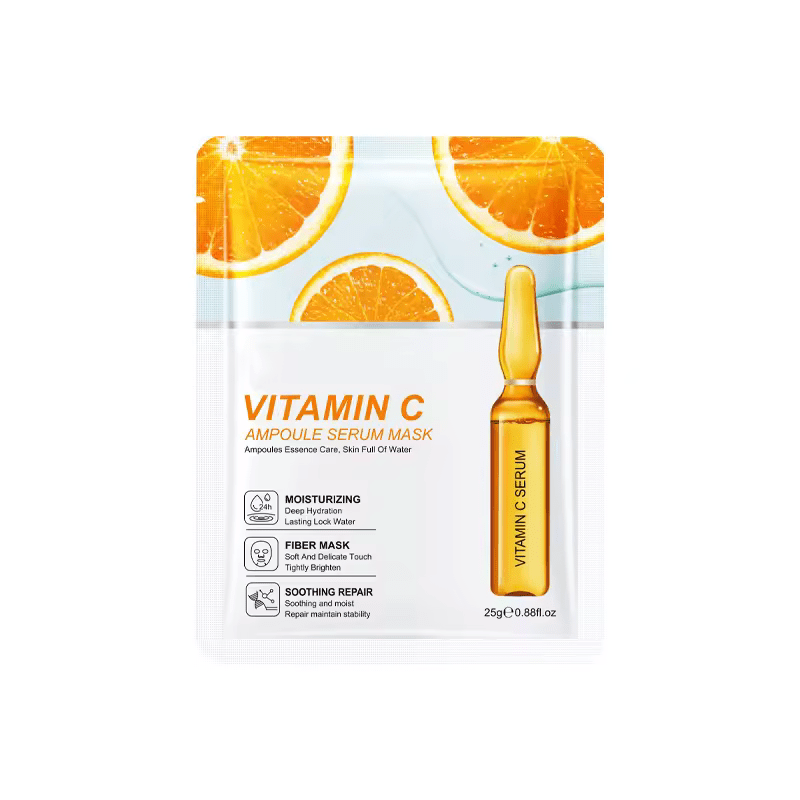 Sadoer  Face Mask, 5 Pieces Vitamin C Ampoule Serum Mask, for Deep Hydration, Lastick Lock Water, Face Brightening, Soothing and repair, maintain Nourished Skin, Improve dull Skin
