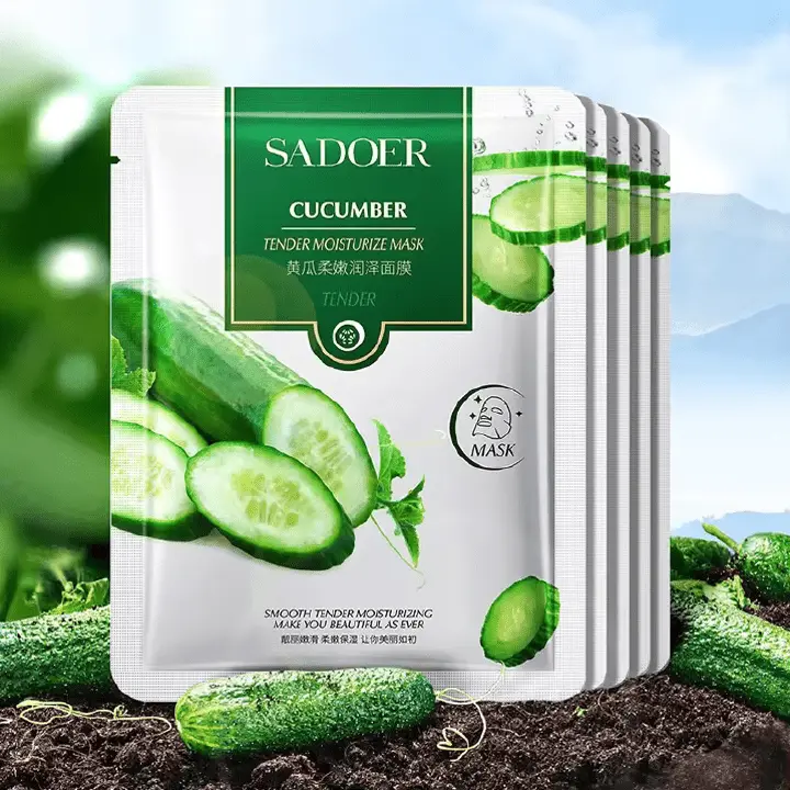 Sadoer Face Mask, 5 Pieces Cucumber Face Masks, for Tender, Smooth Moisturized  and Beautiful Skin, Can Apply  Vitamin C after use for Improved Brightened and Moisturized Skin