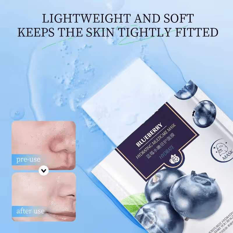 Sadoer Face Masks, 5 Pieces BlueBerry Face Mask, Hydrating, Multicare Mask for Moisturizinng, Hydrating,, Tenderize Skin, Improve Dry Skin and Beautify Skin, Can use Vitamin C  for Brightened Sin