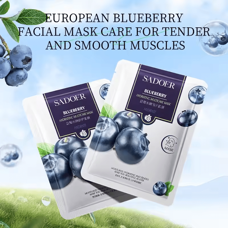 Sadoer Face Masks, 5 Pieces BlueBerry Face Mask, Hydrating, Multicare Mask for Moisturizinng, Hydrating,, Tenderize Skin, Improve Dry Skin and Beautify Skin, Can use Vitamin C  for Brightened Sin