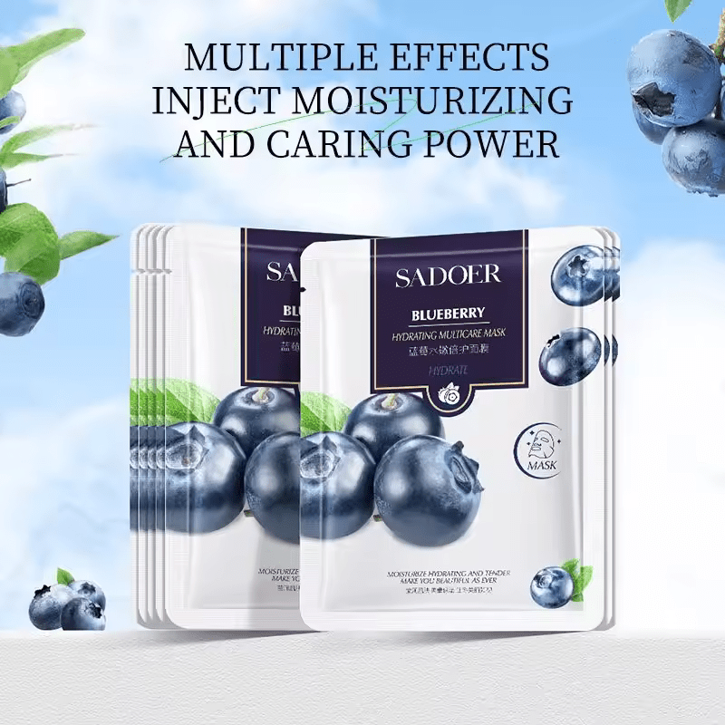 Sadoer Face Masks, 5 Pieces BlueBerry Face Mask, Hydrating, Multicare Mask for Moisturizinng, Hydrating,, Tenderize Skin, Improve Dry Skin and Beautify Skin, Can use Vitamin C  for Brightened Sin