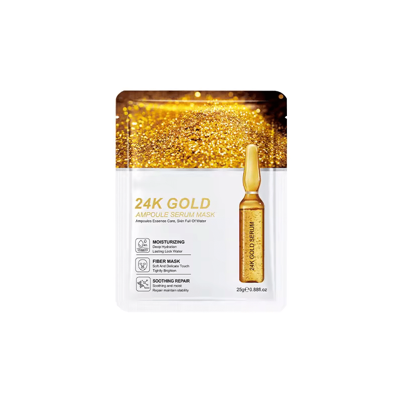 Sadoer Face Mask, 5 Pieces Sadoer 24K Gold Serum Face Mask, 24K Gold Ampoule good at Locking Moisture, Hydration, Brightening, Soothing and Repair, can Use Vitamin C Aftewards for A Glowing Moisturize