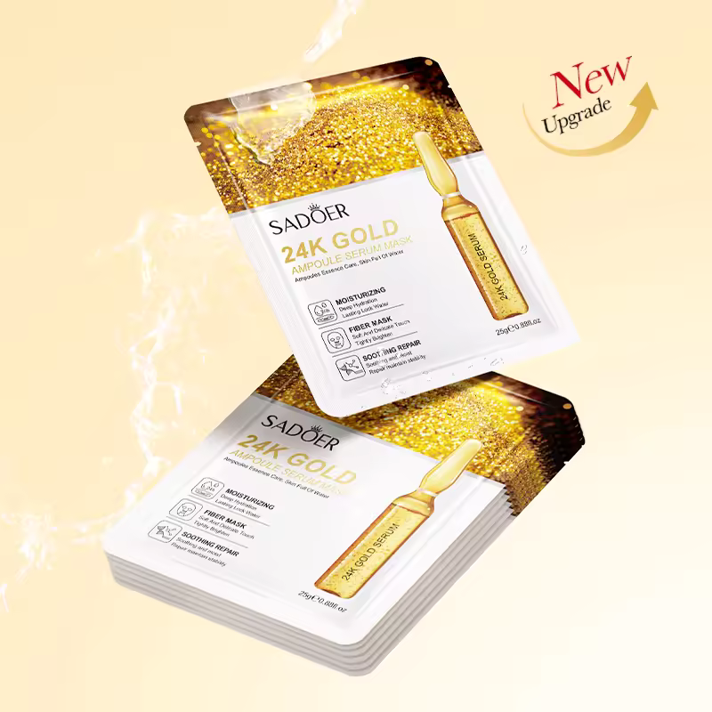 Sadoer Face Mask, 5 Pieces Sadoer 24K Gold Serum Face Mask, 24K Gold Ampoule good at Locking Moisture, Hydration, Brightening, Soothing and Repair, can Use Vitamin C Aftewards for A Glowing Moisturize