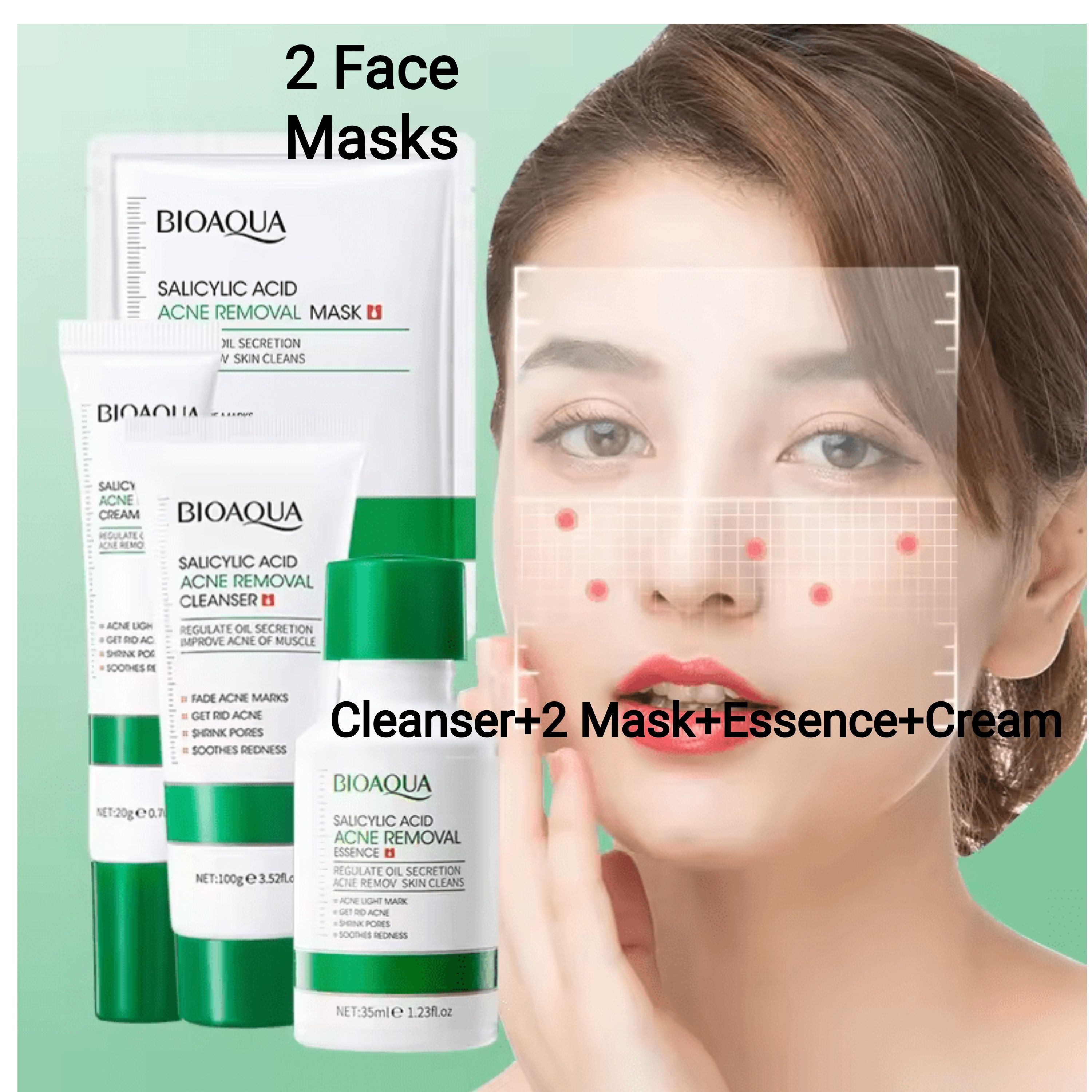 5 Pieces Anti Acnes Set, Oil Control and Acne Removal BIOAQUA Set, Shrinkps Pores, Akin to Vitamin C in Lighten Acne Marks, Sooth Redness, Regulate Oil and Deep Cleansing and Moisturizing