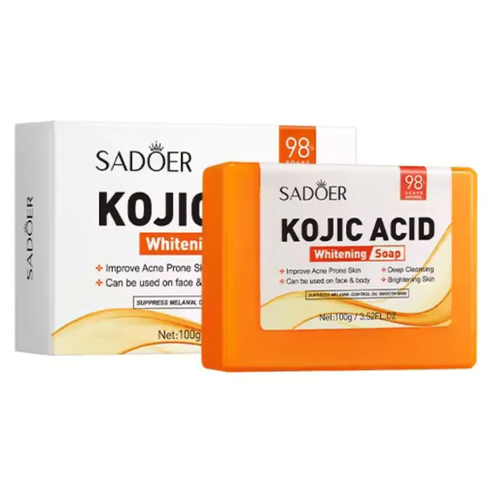 Sadoer Kojic Acid Soap, Whitening Kojic Acid Soap, Improves Acne Prone Skin, Deep Cleanses, Brightens Skin Tone, For Face and Body, Controls Oil, Can Use Vitamin C to Supress Melanin, Dark Spots Fair