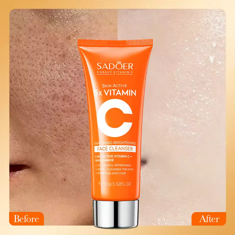 Sadoer Skin Active 5 X Vitamin C Whitening and Brightening Face Cleanser , With Niacinamide, for Oil Control, Gentle Cleansing, Brightening Skin Tone