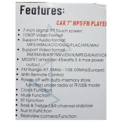 Car Stereo Radio Player, Bluetooth, Touch Screen + Rear Camera