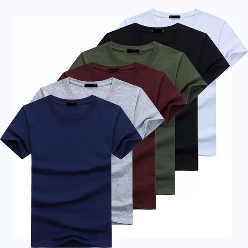 Fashion 6 Pack Round Neck Plain T-shirts (Navy blue, grey, maroon, green, black and white)