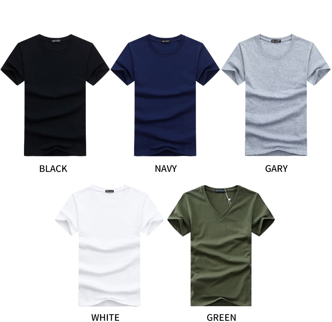 Fashion 6 Pack Round Neck Plain T-shirts (Navy blue, grey, maroon, green, black and white)