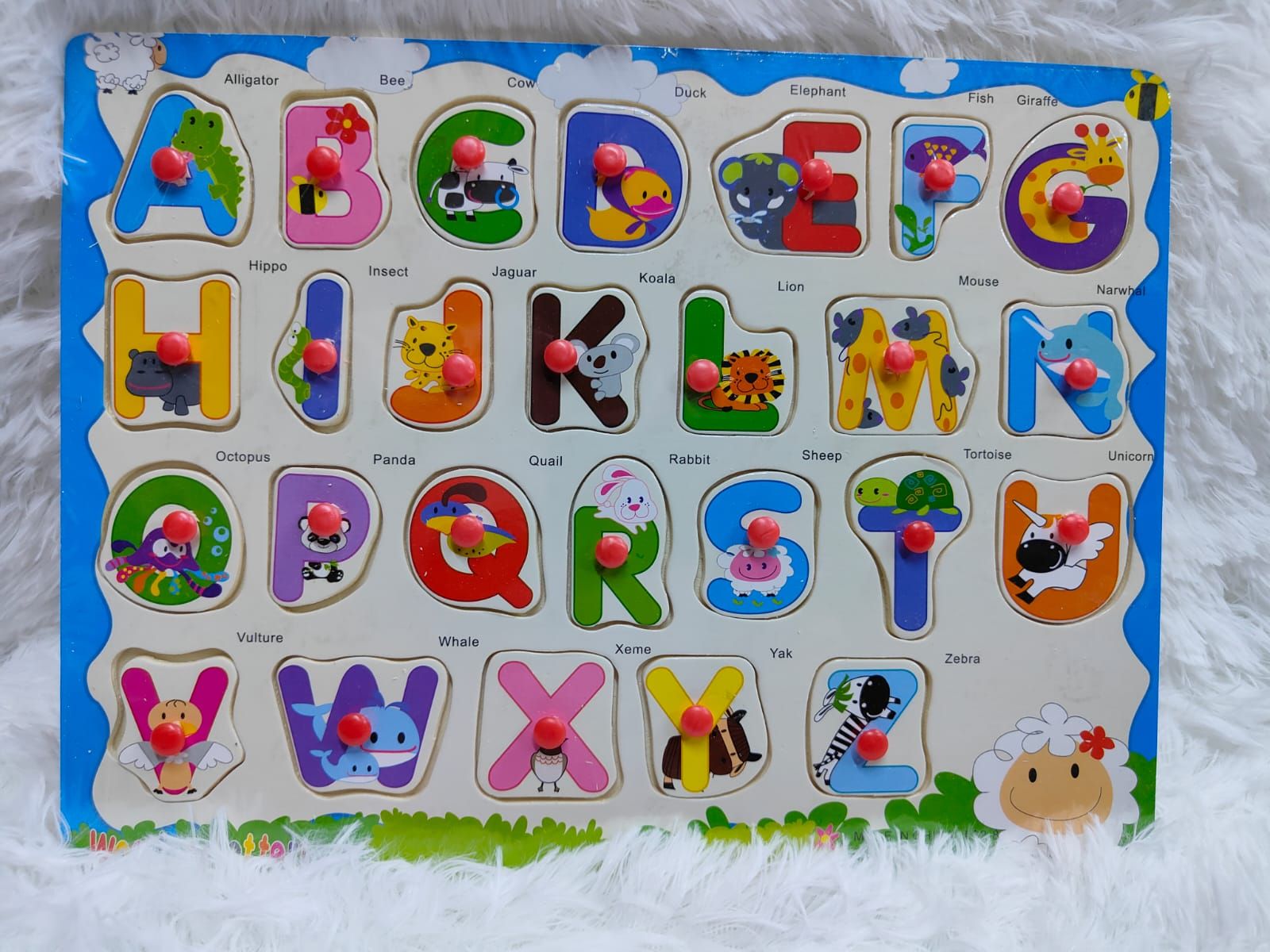 WOODEN TODDLER PUZZLE, KIDS GAMES, 🧩, With a knob. Material: plywood, size 30*22.5*0.5 cm, Non - toxic