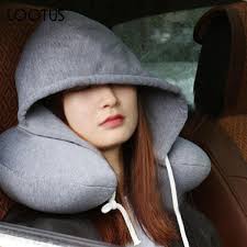 Microfiber Travel Neck Pillow With Hoodie -