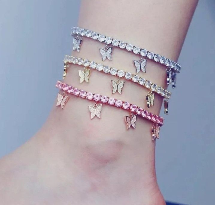 Rhinestone Crystal Butterfly Tennis Women's Anklet Bracelet for Ladies Girls