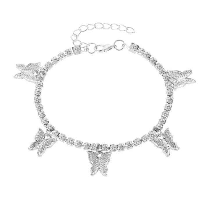 Rhinestone Crystal Butterfly Tennis Women's Anklet Bracelet for Ladies Girls