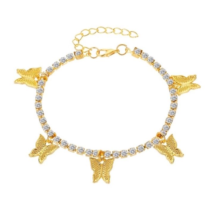 Rhinestone Crystal Butterfly Tennis Women's Anklet Bracelet for Ladies Girls