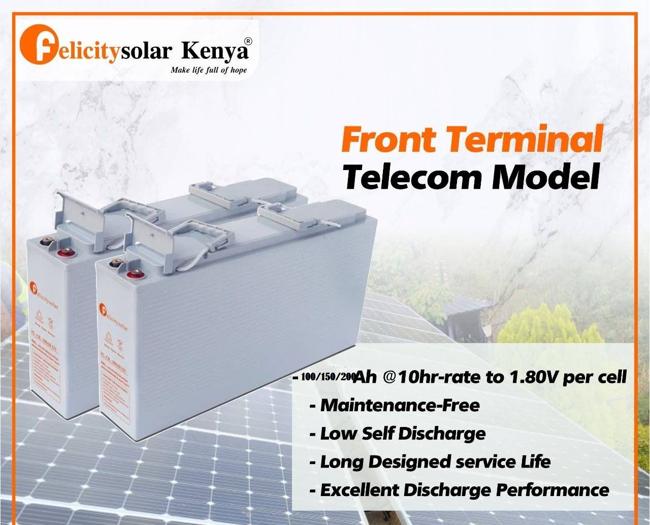 High Quality Safety Value Non-Spillable Construction Design Lead Acid Battery Front Terminal Solar Battery