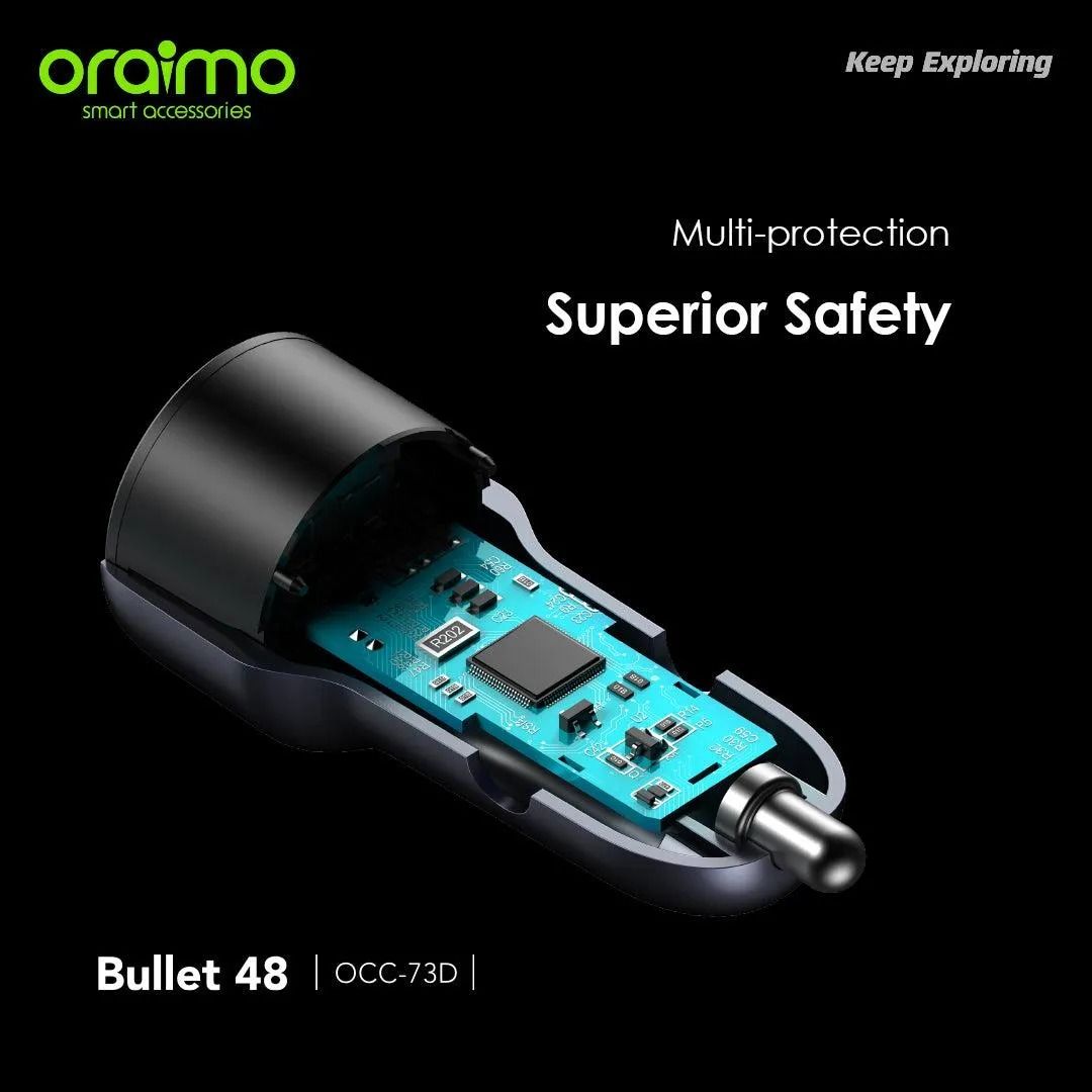 oraimo Bullet 48W Fast Charging Compact Safe Car / DC / Solar Phone Charger