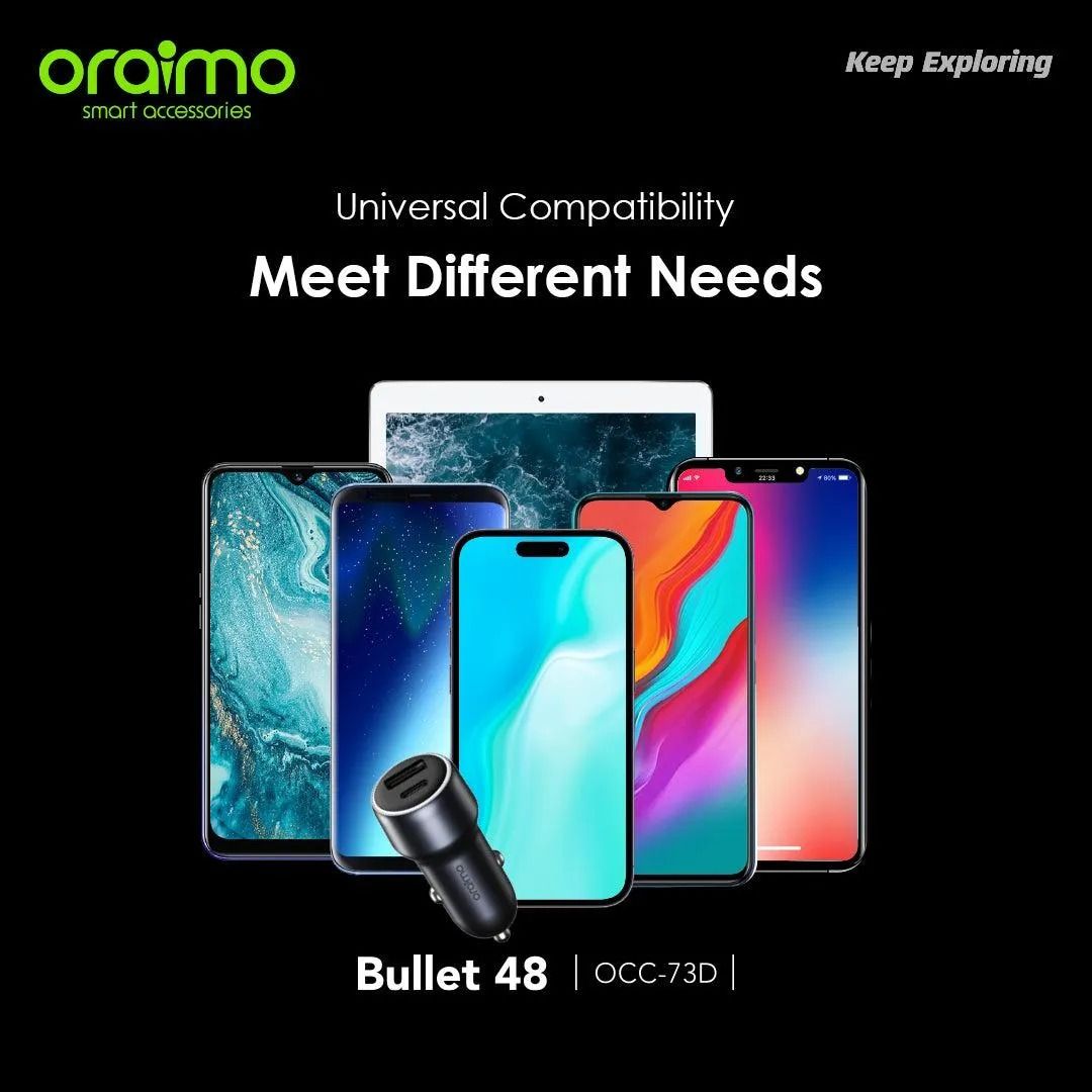oraimo Bullet 48W Fast Charging Compact Safe Car / DC / Solar Phone Charger