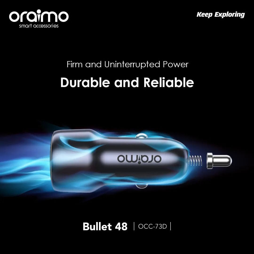 oraimo Bullet 48W Fast Charging Compact Safe Car / DC / Solar Phone Charger