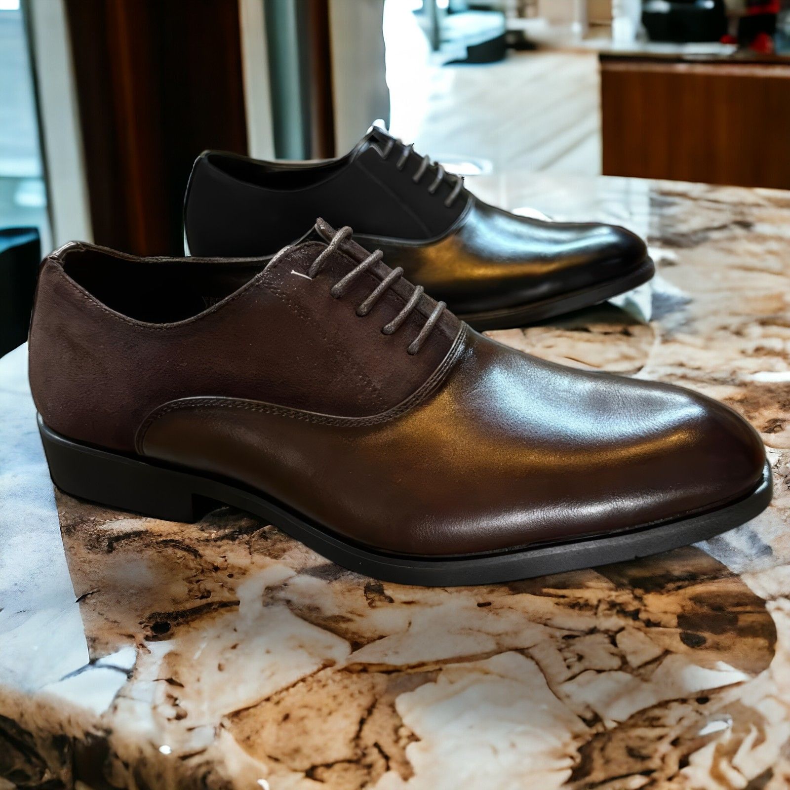 Men's Premium Leather and Suede Oxford Dress Shoes - Black and Brown - Formal Office Shoes - Kilimall Kenya | Men’s Formal Footwear | Formal Leather Shoes | Suede Formal Shoes | Office Wear Shoes