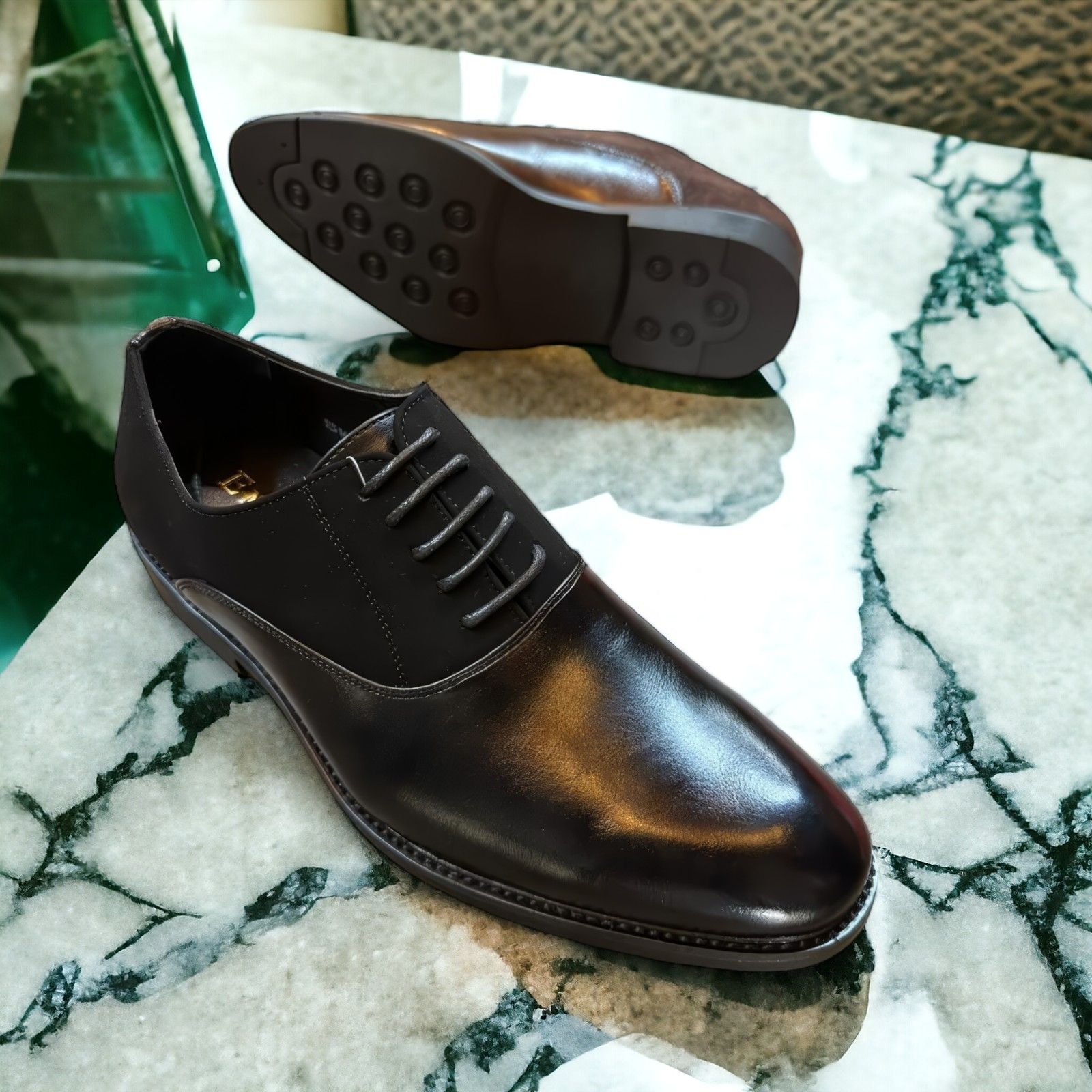 Men's Premium Leather and Suede Oxford Dress Shoes - Black and Brown - Formal Office Shoes - Kilimall Kenya | Men’s Formal Footwear | Formal Leather Shoes | Suede Formal Shoes | Office Wear Shoes