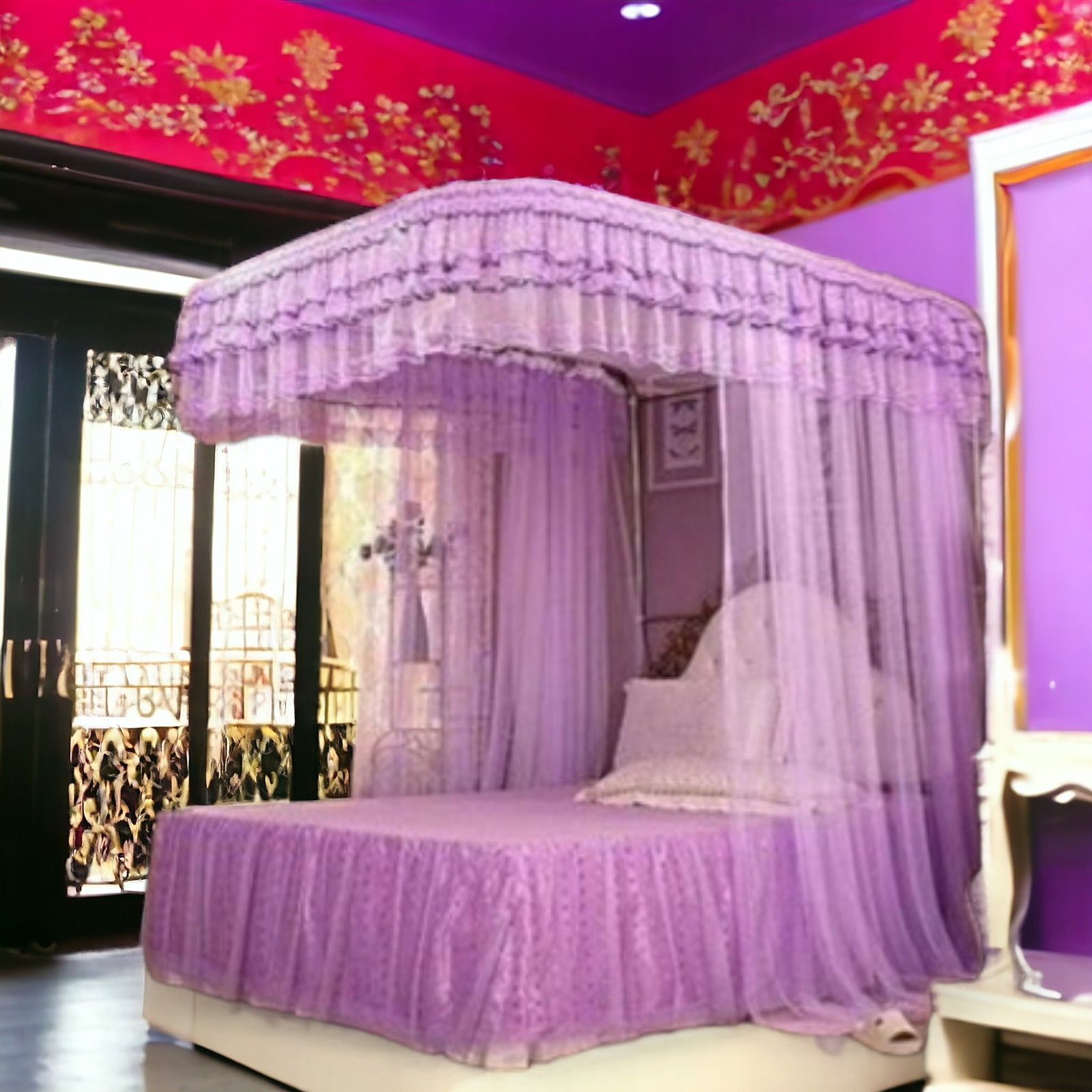 Quality Home Two Stand Mosquito Nets with Rail 4*6, 5*6, & 6*6 now available Pink