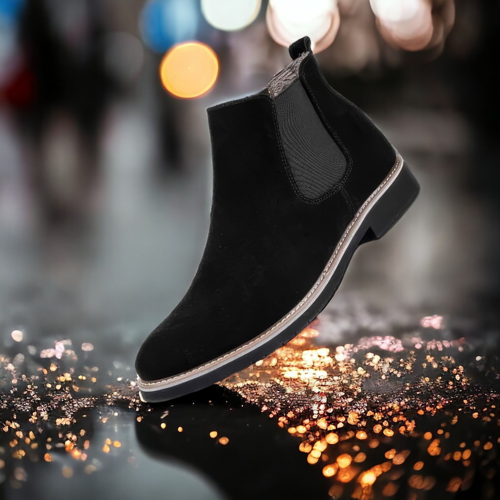 Men's Black Suede Chelsea Boots with Durable Rugged Sole - Stylish & Comfortable Footwear