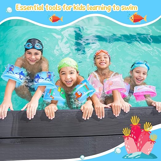 UPGRADED Arm Floaties Swim Arm Bands PVC Arm Bulk Pool Float Rings for Kids 2-12 Children Swimming Floats Sleeves Tube Armlets for Toddlers Kids and Water Sports Training Learning