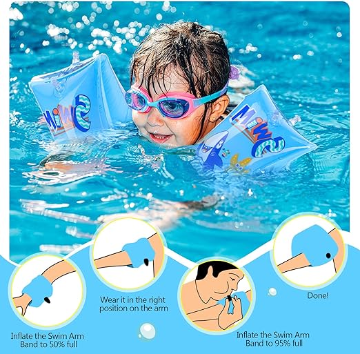 UPGRADED Arm Floaties Swim Arm Bands PVC Arm Bulk Pool Float Rings for Kids 2-12 Children Swimming Floats Sleeves Tube Armlets for Toddlers Kids and Water Sports Training Learning