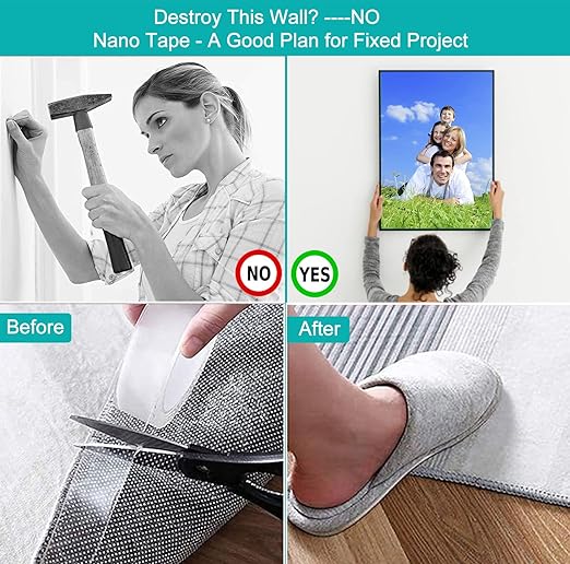 PREMIUM Double Sided Tape Heavy Duty, 6 meters, Removable Strong Tape Nano Adhesive Tape Two Sided Tape, Transparent Strips Double Stick Wall Poster Picture Carpet Tape for Home Deco Office
