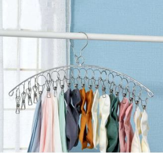 LARGE Pegs Stainless Steel Hanger Sock Hanger Drying Rack with Pegs Stainless Steel Laundry Dryer Rack Windproof Clothes Washing Line for Baby Clothes, Underwear, Gloves, Bras