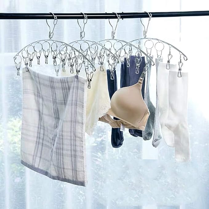 LARGE Pegs Stainless Steel Hanger Sock Hanger Drying Rack with Pegs Stainless Steel Laundry Dryer Rack Windproof Clothes Washing Line for Baby Clothes, Underwear, Gloves, Bras