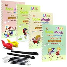 LARGE 4 Pc Sank Writing Books for Kids Magic Practice Copybook Reusable Handwriting  (Multicolor)