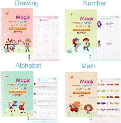 LARGE 4 Pc Sank Writing Books for Kids Magic Practice Copybook Reusable Handwriting  (Multicolor)