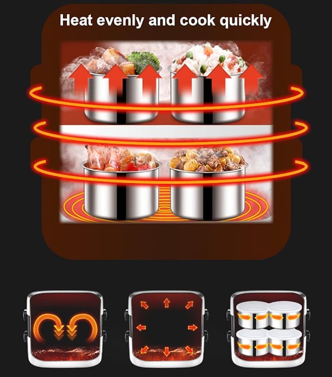 NEW 4 Linner Electric Lunchbox Cooker Self Cooking Electric Lunch Box, Mini Rice Cooker, 2 Layers 4 Stainless Steel Steamer Food Insulation Lunch Box for Dormitory Travel Outdoor Kitchen Cook Raw Food