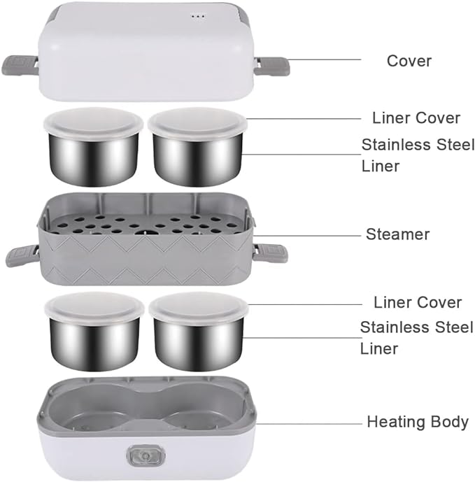 NEW 4 Linner Electric Lunchbox Cooker Self Cooking Electric Lunch Box, Mini Rice Cooker, 2 Layers 4 Stainless Steel Steamer Food Insulation Lunch Box for Dormitory Travel Outdoor Kitchen Cook Raw Food
