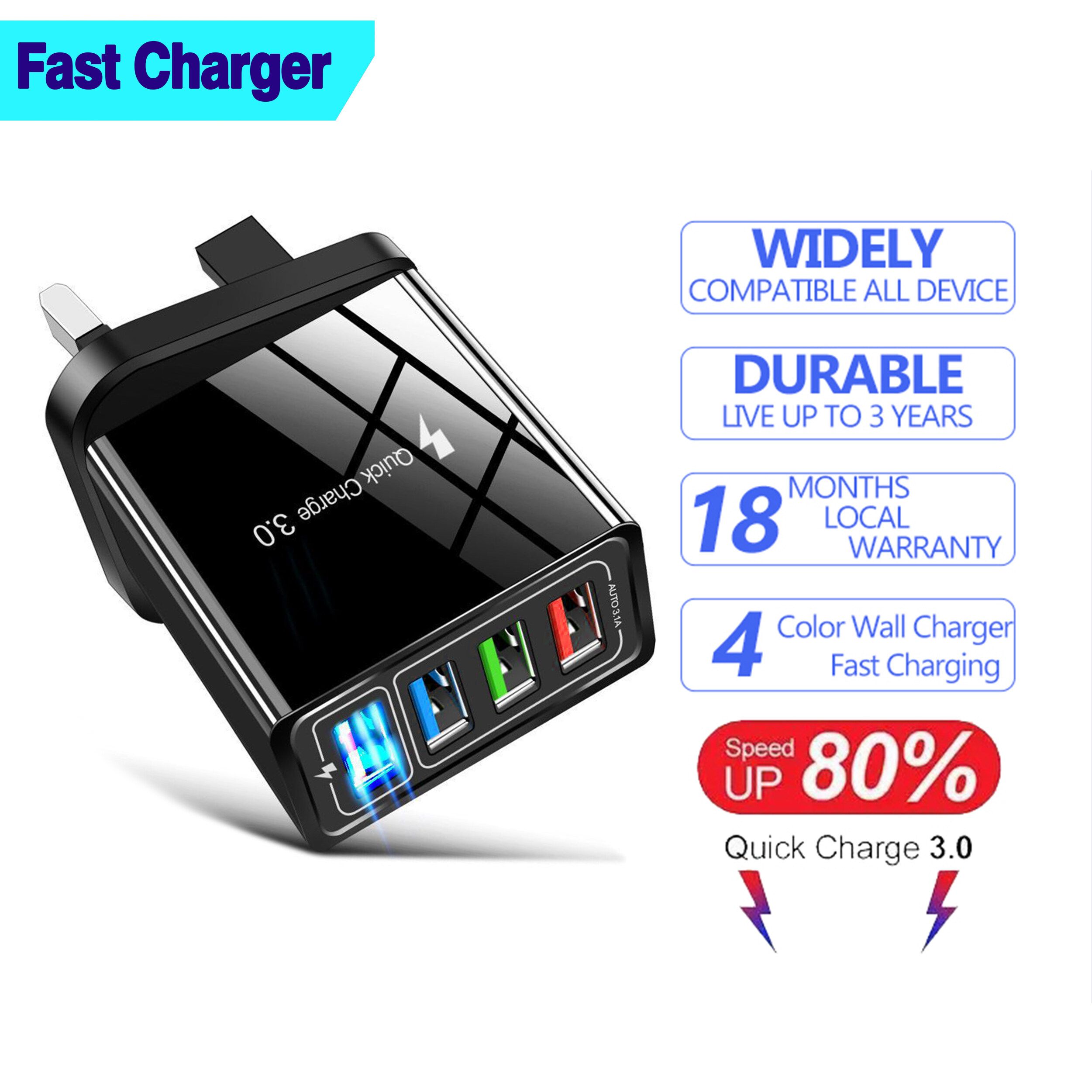 Qualcomm 3.0 & 35W Accessories Orig 4USB Color Wall Charger Fast Charging 3.1A Travel Charger 220v Plug Adapter 4 Port w/3.0 USB Output Multi USB Slot Charger KC01