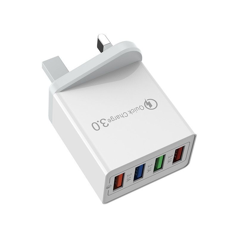 Qualcomm 3.0 & 35W Accessories Orig 4USB Color Wall Charger Fast Charging 3.1A Travel Charger 220v Plug Adapter 4 Port w/3.0 USB Output Multi USB Slot Charger KC01