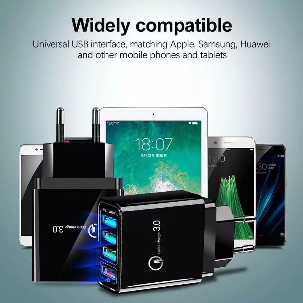 Qualcomm 3.0 & 35W Accessories Orig 4USB Color Wall Charger Fast Charging 3.1A Travel Charger 220v Plug Adapter 4 Port w/3.0 USB Output Multi USB Slot Charger KC01