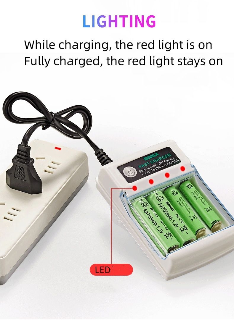4 slot charger No. 5 No. 7 Rechargeable battery charger Four slot nickel-cadmium nickel-metal Hydride AA/AAA battery charging stand 804