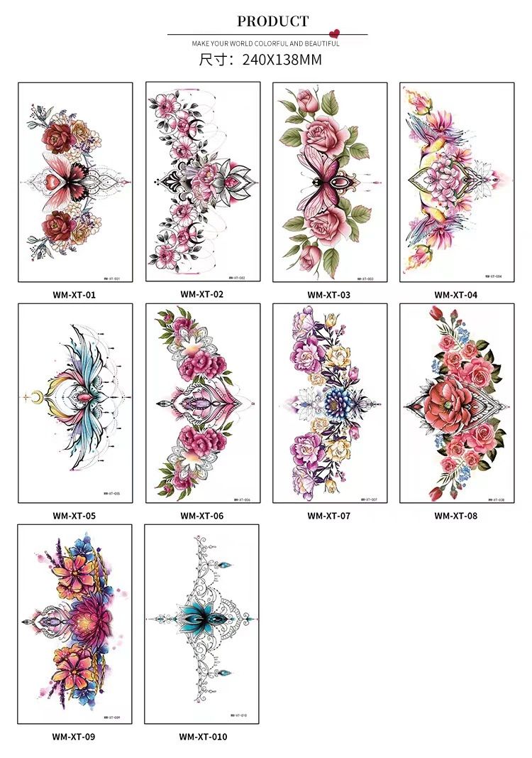 Art temporary tattoos, chest glamour tattoos, arm tattoos, safety paper temporary tattoos, party tattoo stickers