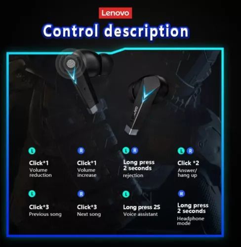 Lenovo LP6 Wireless Earphones Bluetooth Earbuds w/Mic TWS Headphones Gaming Buds