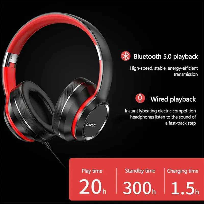 Lenovo HD200 Bluetooth Earphones Noise Cancellation HIFI Stereo Gaming Headset