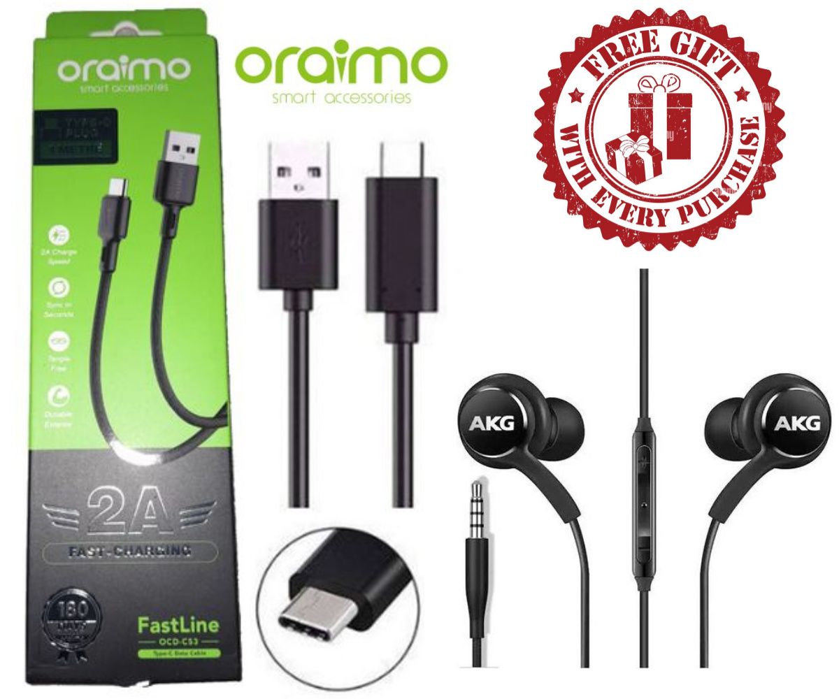 Oraimo Fast Charging Type C USB Cable + Free Samsung Earphones Original Type C Wired AKG In Ear Headphones With Mic