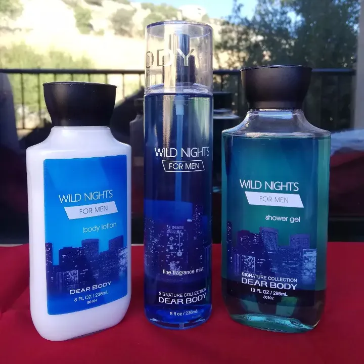 3 Pack Wild Nights For Men Shower Gel, Mist, Lotion Fresh Scent Keep Fresh Body Washes Leaves The Skin Glowing Skin Care Body Signature Collection Body Luxuries Set Body Washes Set 4 in 1