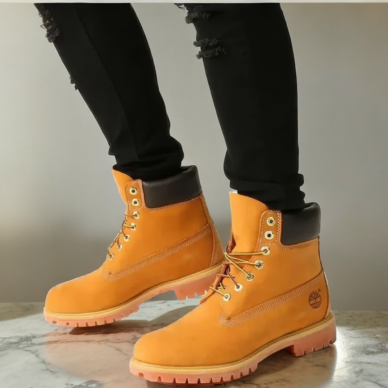 Durable and Stylish Brown Leather Timberland Boots for Men - Waterproof, Slip-Resistant, and Comfortable Footwear for Casual Outfits and Outdoor Activities - High-Quality Leather Work Boots