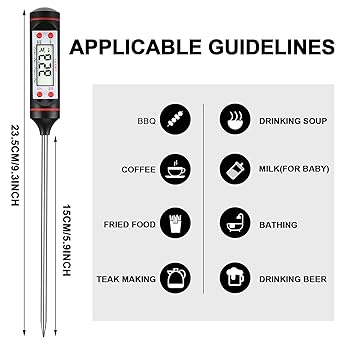 Kitchen Thermometer Coffee Thermometer Tea Thermometer Food Thermometer Waterproof Digital Immediate Read Meat Thermometer with Long Probe for Liquid, Candle, Food, Milk, Fry, Candy, Roast