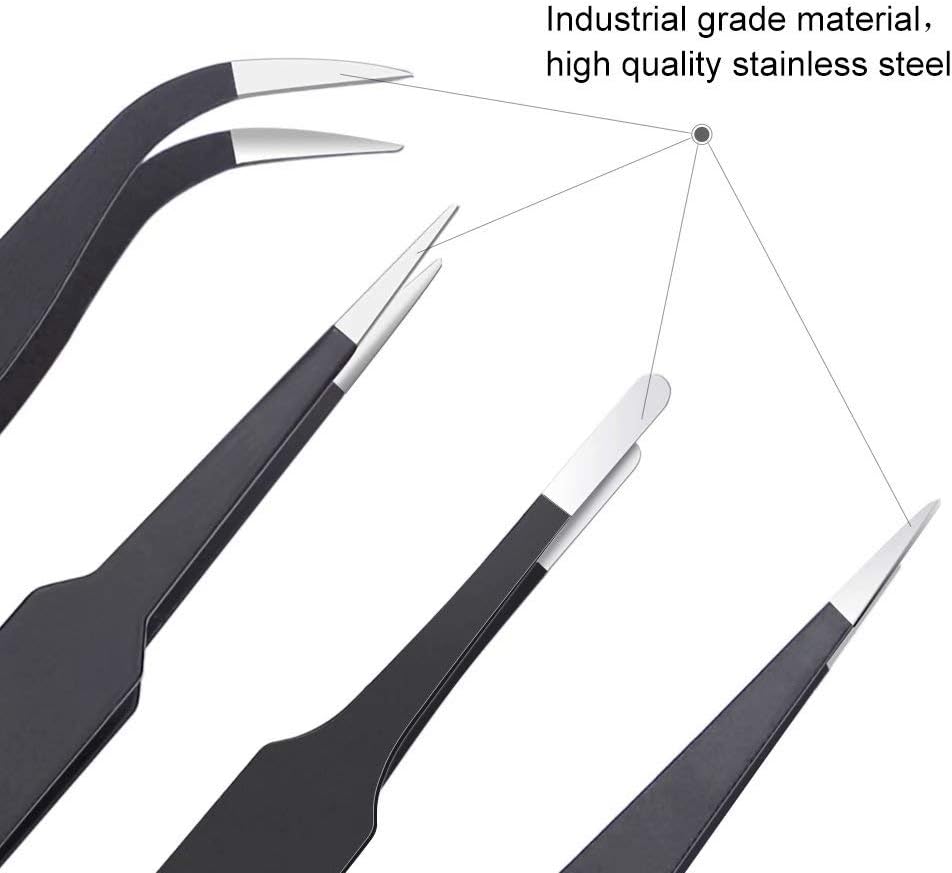 6PCS Precision Tweezers Set, Upgraded Anti-Static Stainless Steel Curved of Tweezers, for Electronics, Laboratory Work, Jewelry-Making, Craft, Soldering, etc